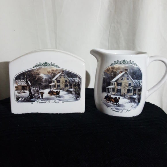Currier & Ives Creamer & Napkin Holder 2000 - Picture 1 of 2